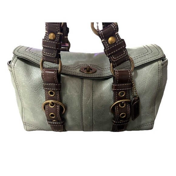Coach Chelsea Satchel Green Leather Brown Straps Turn-lock Handbag Y2K 10963 - Picture 3 of 16